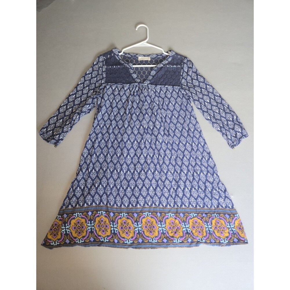 ALTAR'D STATE Bohemian Art Navy Blue White Damask Print Flowy Dress M